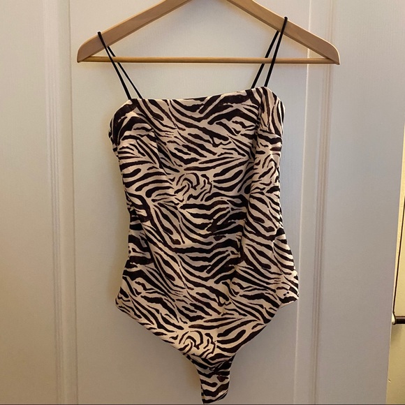 Free People Tops - Zebra Print Bodysuit Swim Straight Neck Top